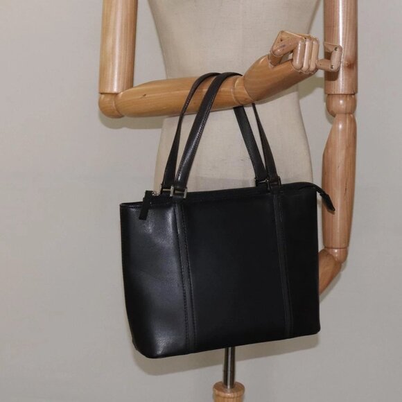 BURBERRY Hand Bag Leather Black Silver Auth - Picture 1 of 16